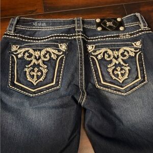 Miss Me Dark Blue Boot Cut Jeans with Embroidery